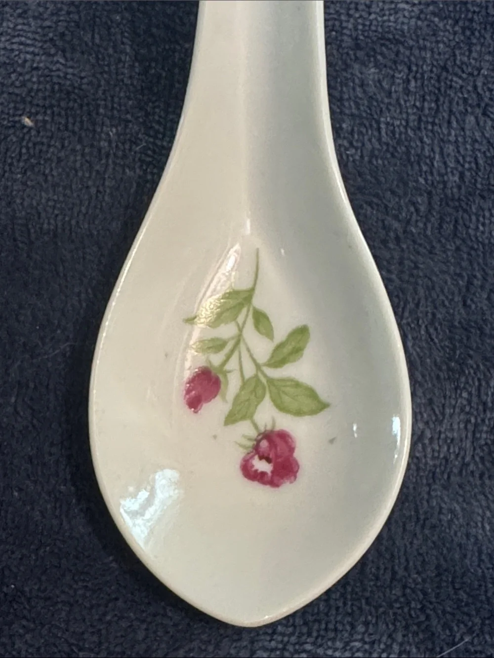White Ceramic Chinese Soup Spoon with Pink Floral Accent
